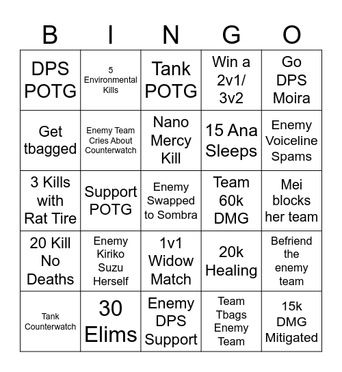 Overwatch Bingo Card