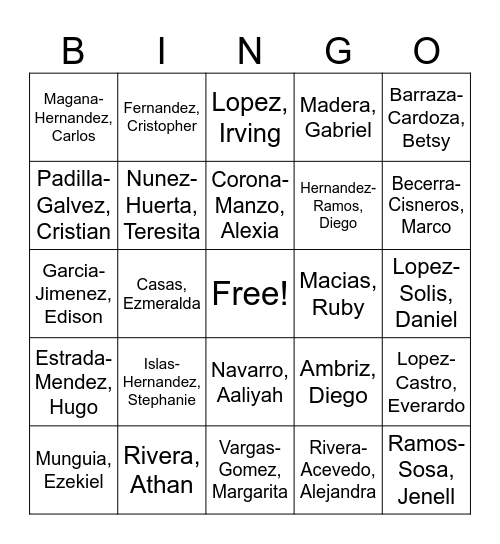 7th Grade AVID Excel Bingo Card
