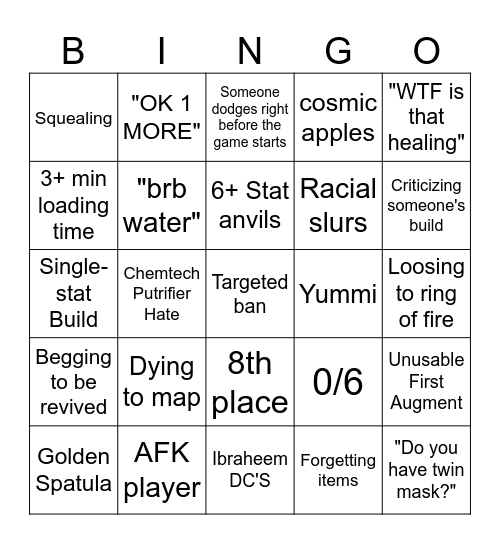 League Arena 4 Brown People Bingo Card