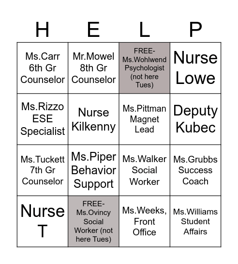 Start with Hello- Trusted Adult Tuesday! Bingo Card