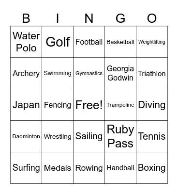 Olympics Bingo Card