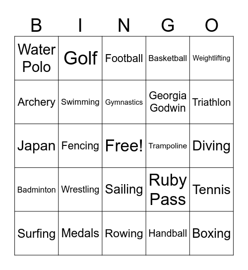 Olympics Bingo Card