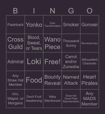 One Piece Chapter 1126 Bingo Card