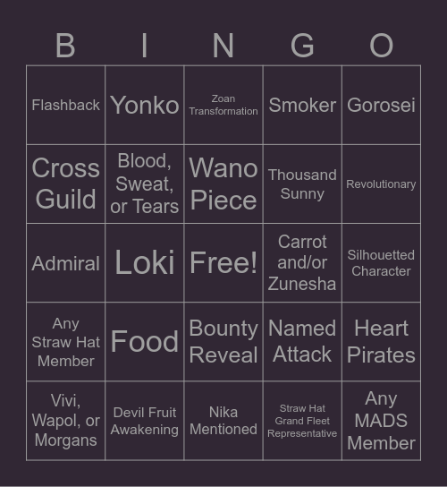 One Piece Chapter 1126 Bingo Card
