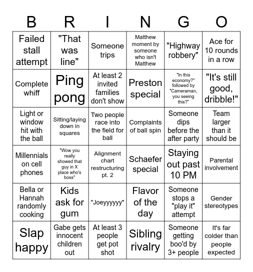 BRINGO Bingo Card