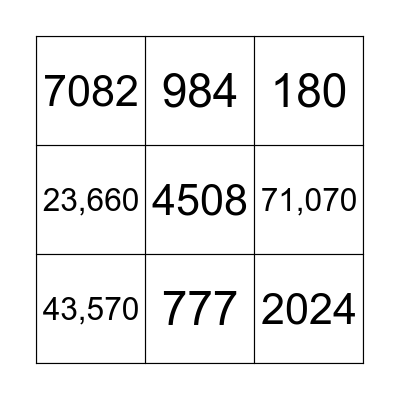 Les nombres (forme standard) Bingo Card
