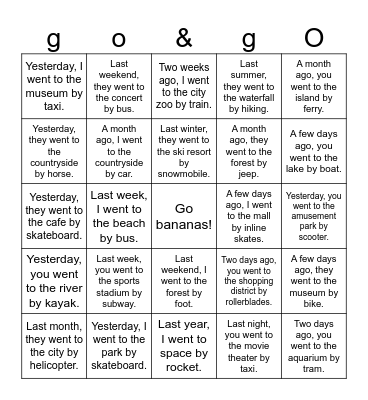 I went by bike Bingo Card