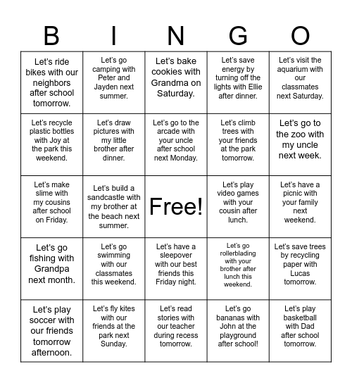 Let's Plant Tree Bingo Card