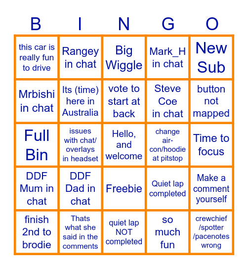 DDF Stream Bingo Card