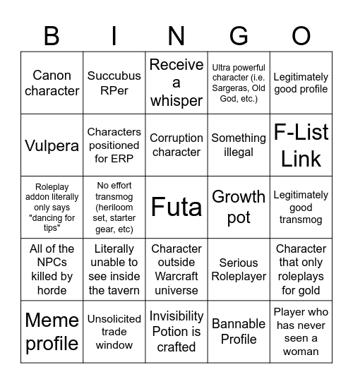 Goldshire Bingo Card