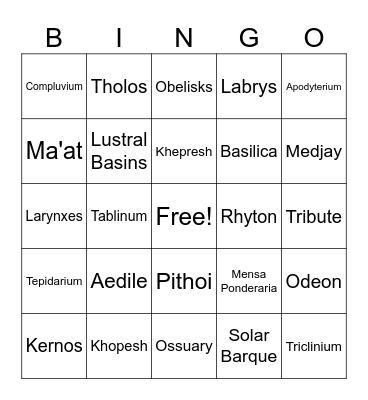 HSC Ancient History Bingo Card