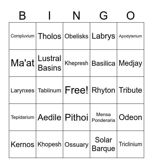 HSC Ancient History Bingo Card