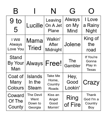 Country Western Bingo Card