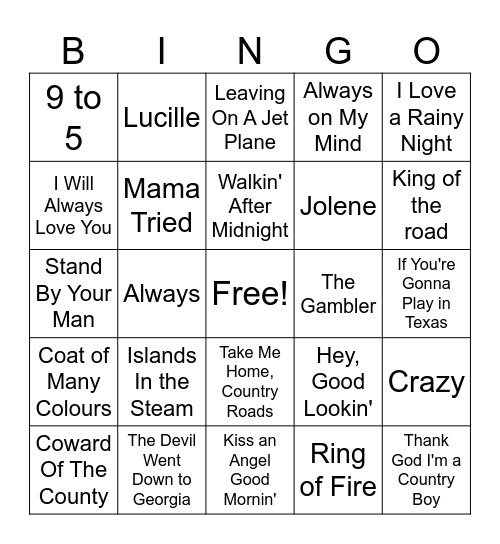 Country Western Bingo Card