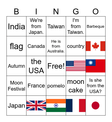 Countries Bingo Card