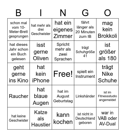 BVB Bingo Card