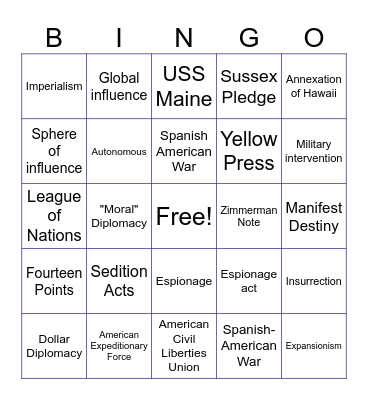 US as a World Super Power Vocab BINGO! Bingo Card
