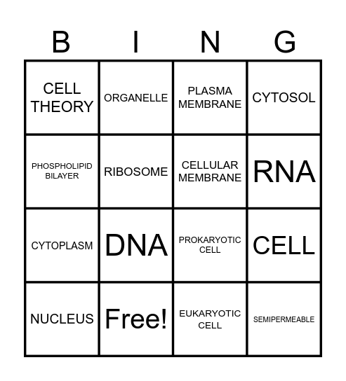 Cell Structure, Function, and Types Bingo Card