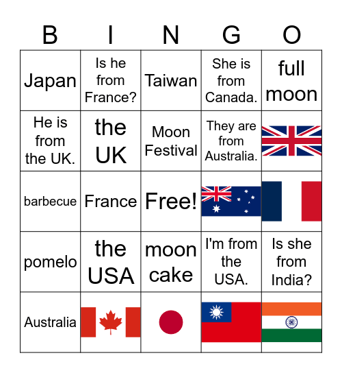 Countries Bingo Card