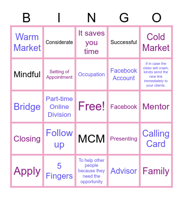 Module IV Bingo Card Bingo Card