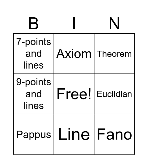 FINITE GEOMETRIES Bingo Card