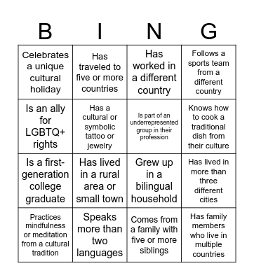 Diversity Bingo Card