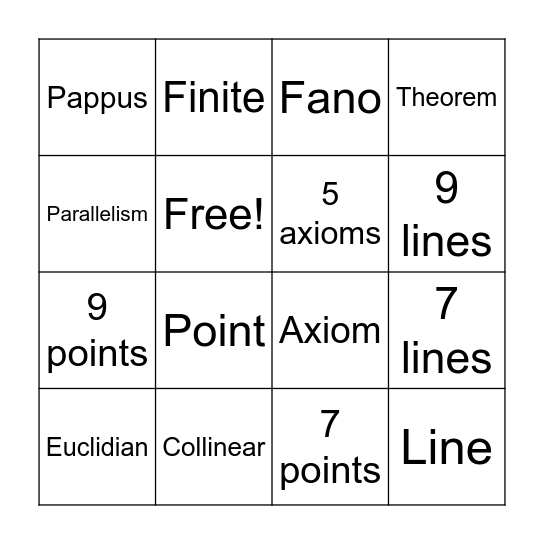 FINITE GEOMETRIES Bingo Card