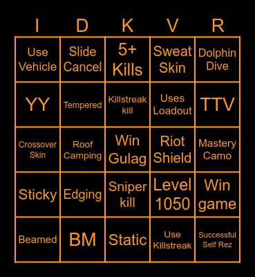 Warzone BR Bingo Card