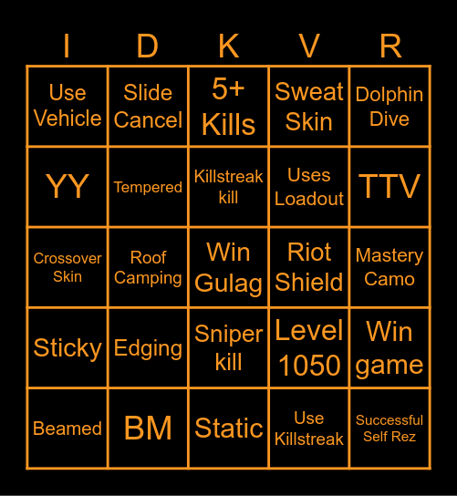 Warzone BR Bingo Card