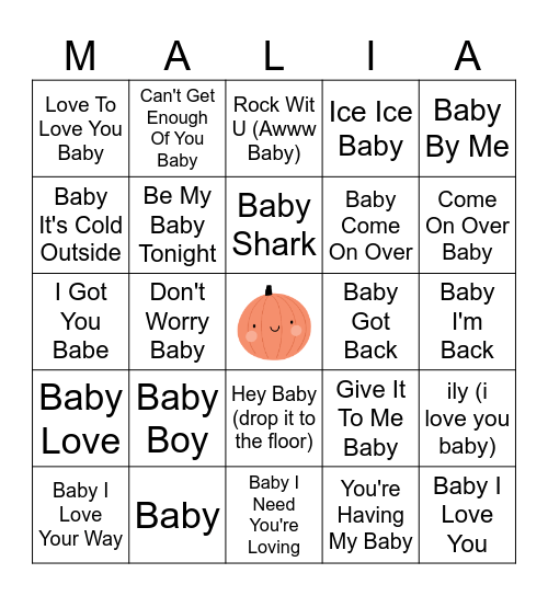 Baby Singo Bingo Card