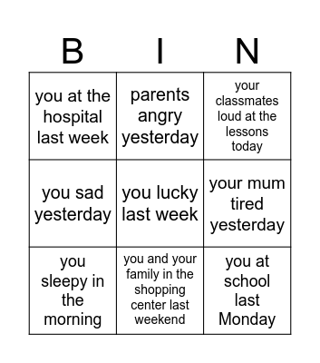 Was/were questions Bingo Card