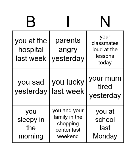 Was/were questions Bingo Card