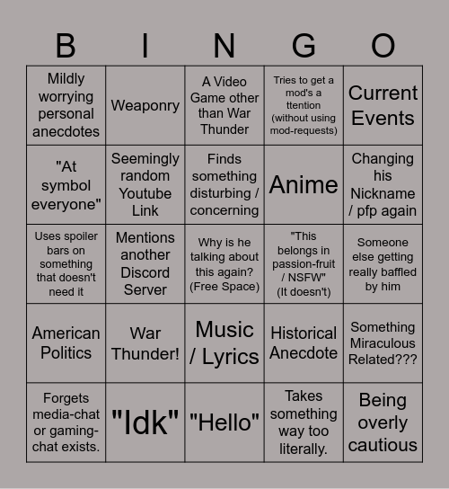 Galmoneraider Bingo Card