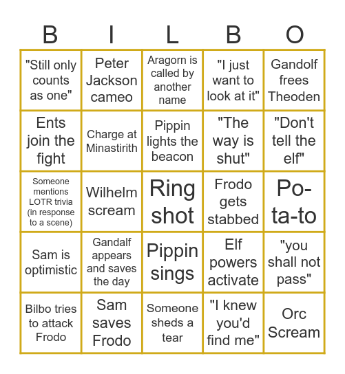 Lord of the Rings Bingo! Bingo Card