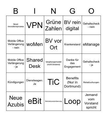 Betriebsversammlung Bingo Card