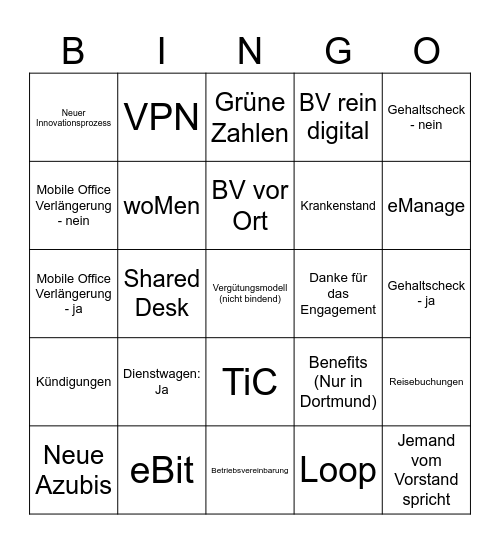 Betriebsversammlung Bingo Card