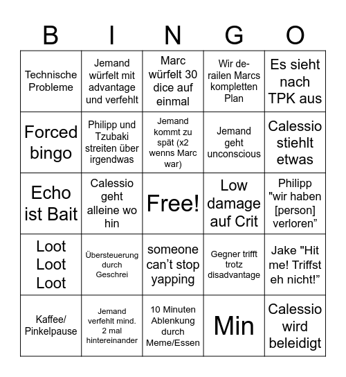 The great chase™ Bingo Card