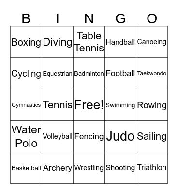 Summer Olympics Bingo Card