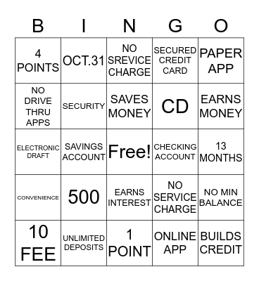 SECURED CREDIT CARD/CHRISTMAS CLUB Bingo Card