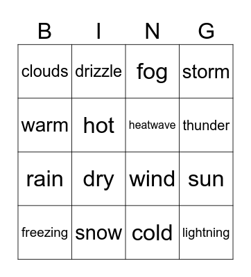 Weather bingo Card