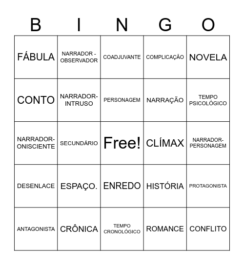 NARRAÇÃO 02 Bingo Card