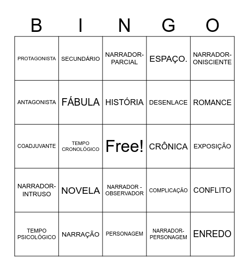 NARRAÇÃO 02 Bingo Card