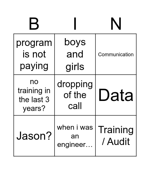 Graham says Bingo Card