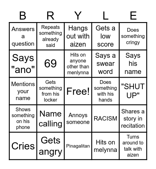 Brylle-O Bingo Card