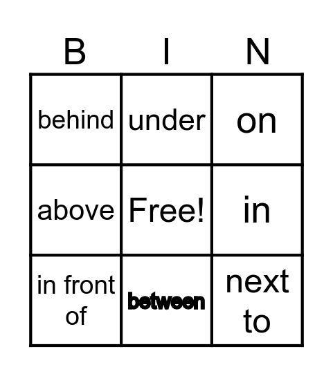 Prepositions Bingo! Bingo Card