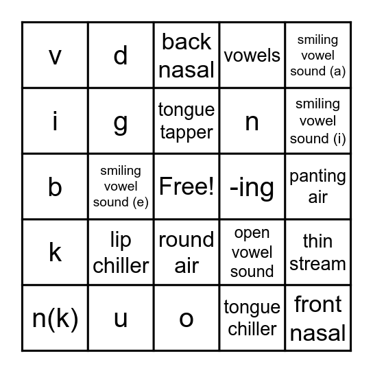 SOUND BINGO Card