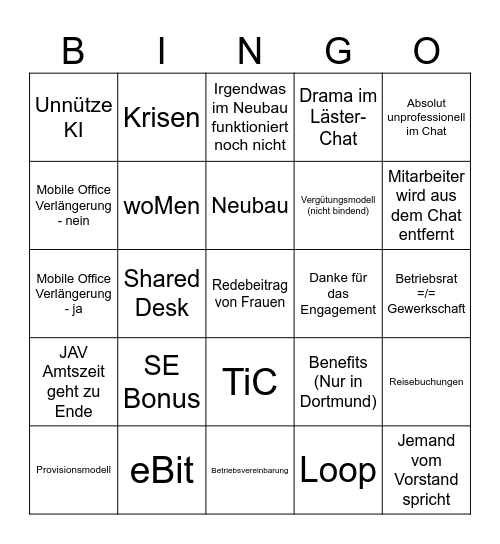 Betriebsversammlung Bingo Card