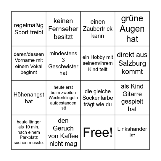 Kennenlern-Bingo: Finde jemanden, der/die ... Bingo Card