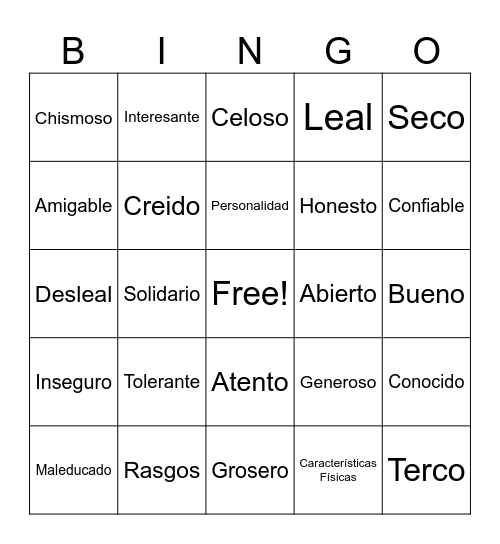 Rasgos de Personalidad Bingo Card