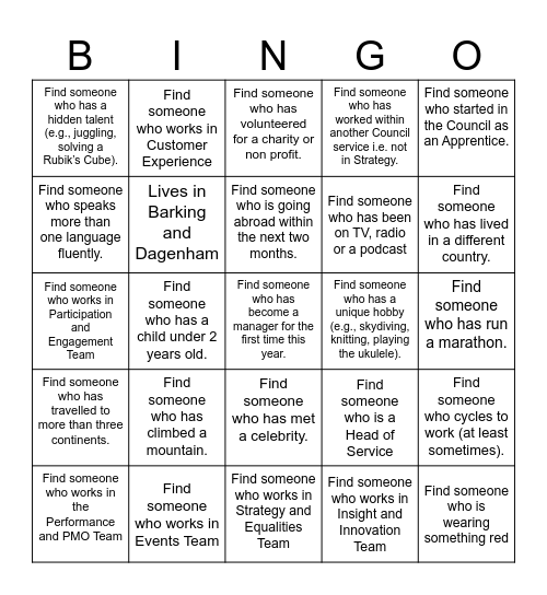 Strategy Human Bingo Card